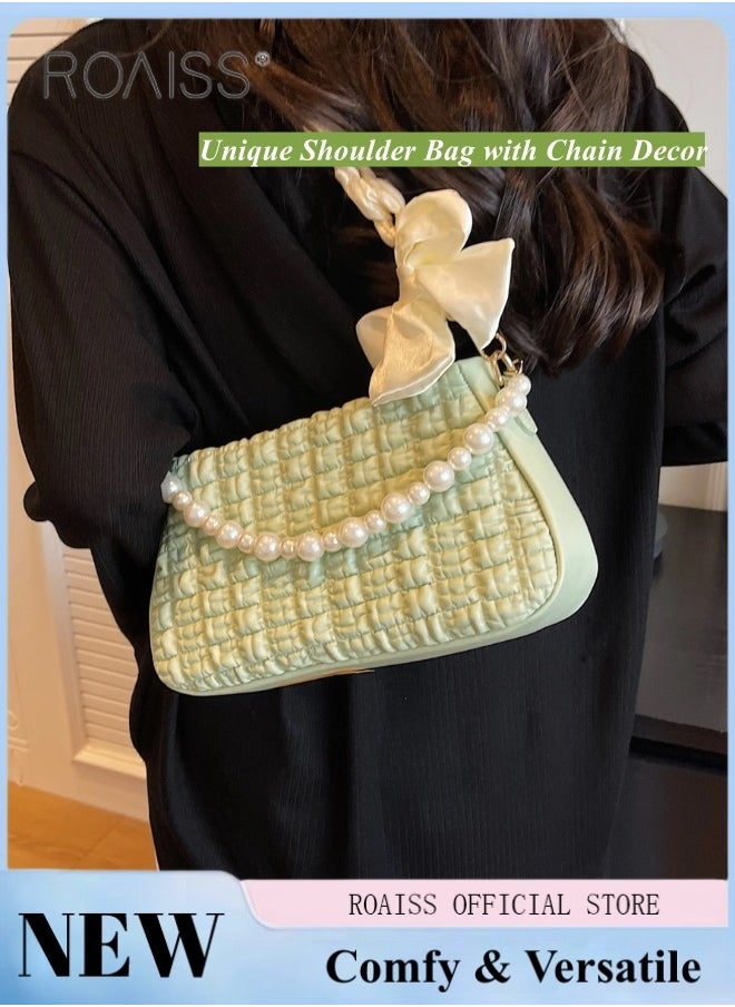 roaiss - Women Minimalist Pearl Chain Handbag Niche Design Mini Square Bag with Ruffled Cloud Pattern Fashionable Crossbody Bag for Women - Image 1