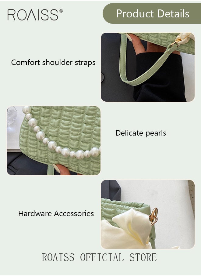 roaiss - Women Minimalist Pearl Chain Handbag Niche Design Mini Square Bag with Ruffled Cloud Pattern Fashionable Crossbody Bag for Women - Image 1