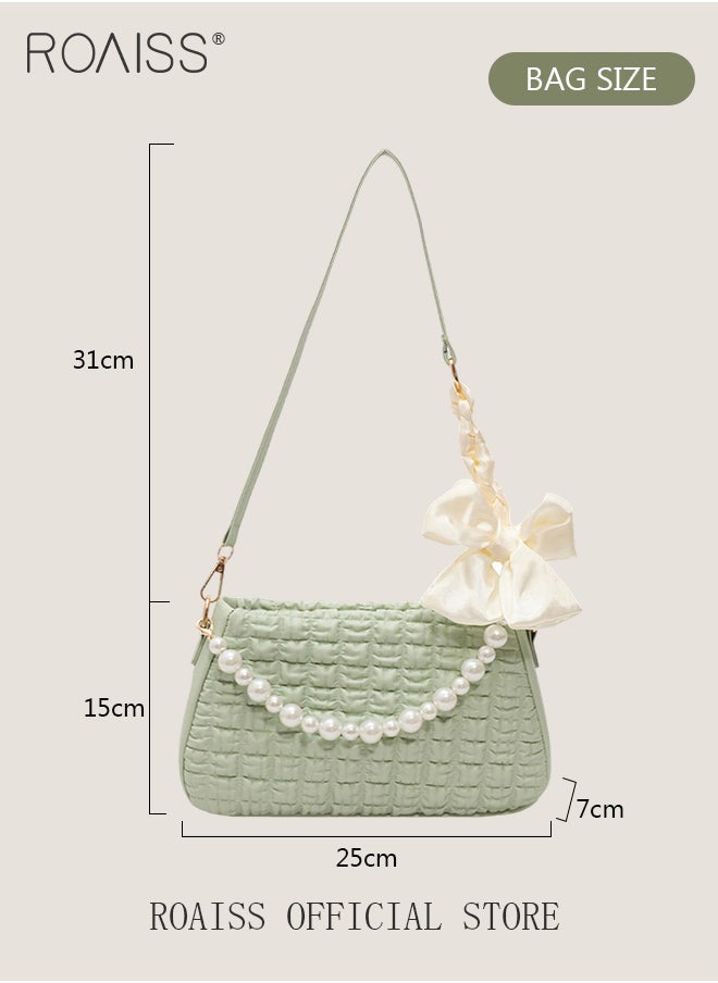 roaiss - Women Minimalist Pearl Chain Handbag Niche Design Mini Square Bag with Ruffled Cloud Pattern Fashionable Crossbody Bag for Women - Image 1