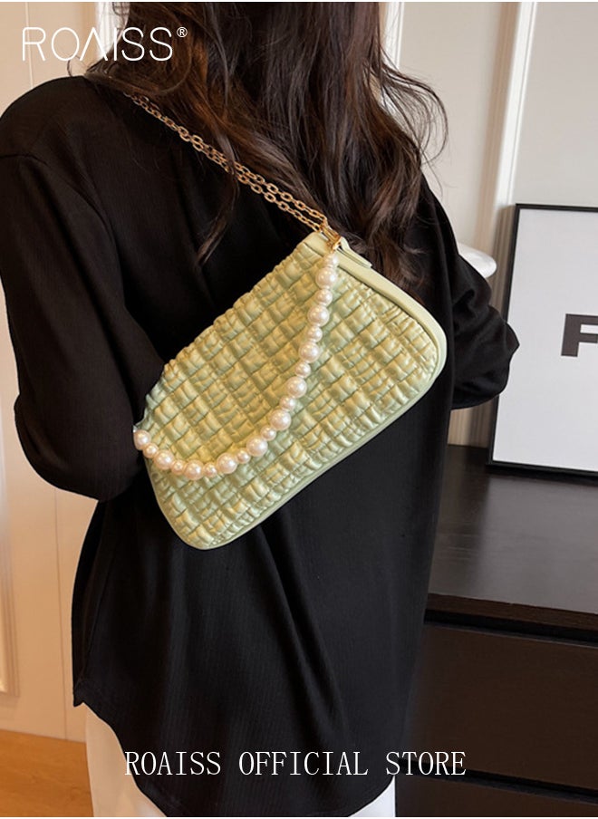 roaiss - Women Minimalist Pearl Chain Handbag Niche Design Mini Square Bag with Ruffled Cloud Pattern Fashionable Crossbody Bag for Women - Image 1