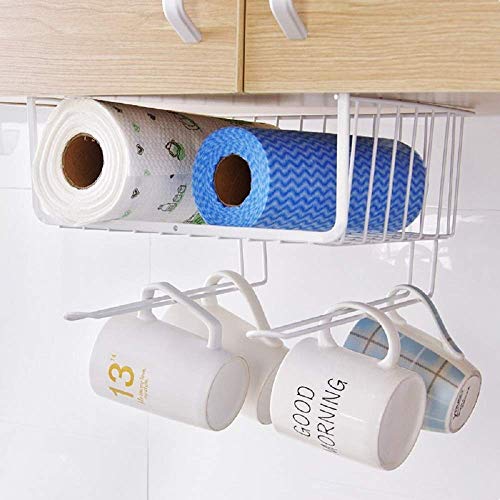 Go Hooked Multipurpose Under Shelf Basket 12 Inch Wire Rack Cabinet Storage Basket | Metal Hanging Basket for Home | Under Cabinet Drawer | Space Saving Under Shelf Rack (White, 1pcs) - Image 2