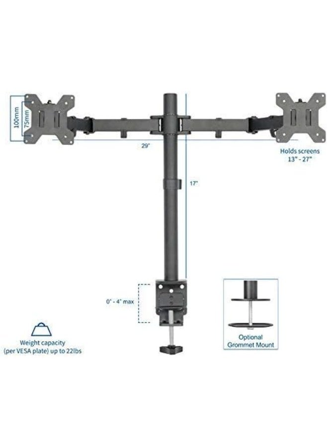 Dual Monitor Desk Mount - Adjustable Arm for 13-27 Inch Screens, Sturdy Base with Clip Mount - Image 1