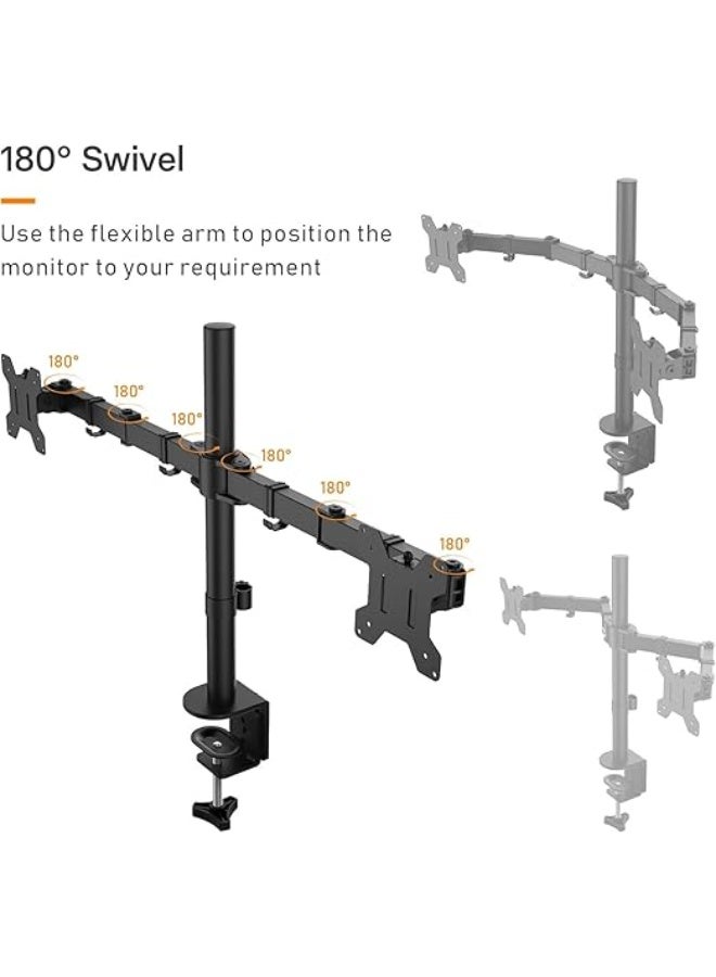 Dual Monitor Desk Mount - Adjustable Arm for 13-27 Inch Screens, Sturdy Base with Clip Mount - Image 2