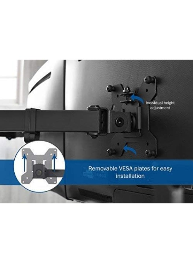 Dual Monitor Desk Mount - Adjustable Arm for 13-27 Inch Screens, Sturdy Base with Clip Mount - Image 3