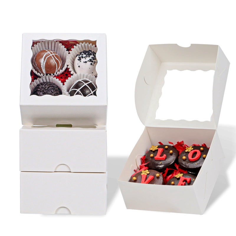 RomanticBaking 100 Pack Bakery Boxes 4x4x2 Inches Cookies Boxes Mini Bundt Cake Boxes Pie Boxes Cinnamon Roll Treat Boxes Chocolate Truffle Boxes Party Wedding Favor