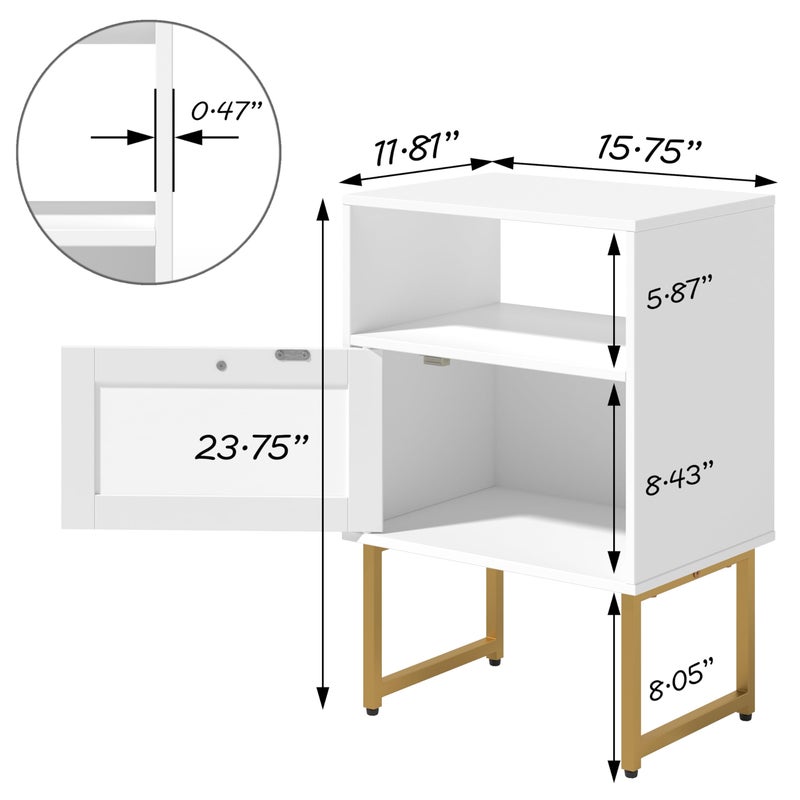 JOONEE Rattan Nightstand,Farmhouse Bedside Table with Storage Drawer and Open Shelf,Modern Boho Small Gold Frame Side End Table for Bedroom,Living Room,Office(White) - Image 5