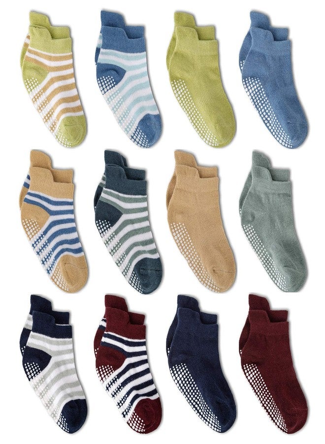 ZAPLES Baby Boys Non Slip Grip Ankle Socks with Non Skid Soles for Infants Toddlers Kids, 12 Pairs, Stripes Assort, 12-36 Months - Image 1