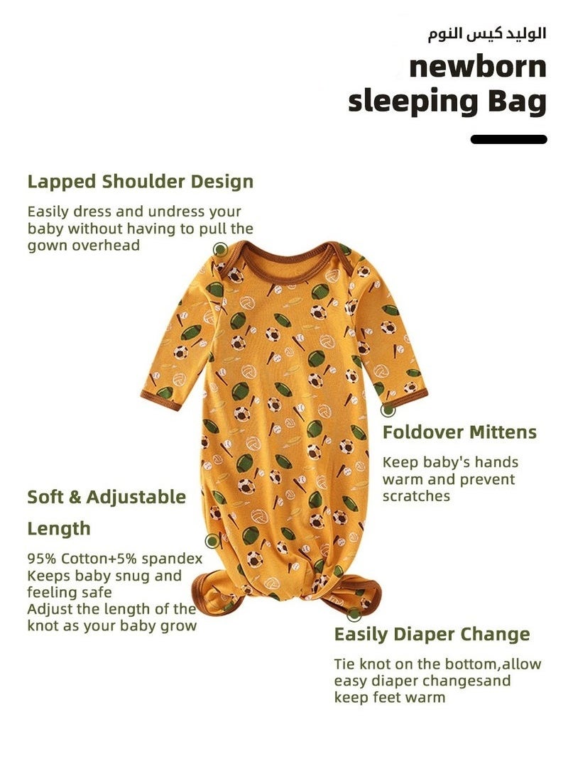 MIXDE 2PCS Newborn Knotted Gown with Hat Set, Newborn Nightgowns, Baby Swaddle Blanket, Newborn Wrap Cap Set, Infant Adjustable Sleep Sack, 100% Cotton Breathable and Skin-Friendly for 0-4 Months  - Image 2