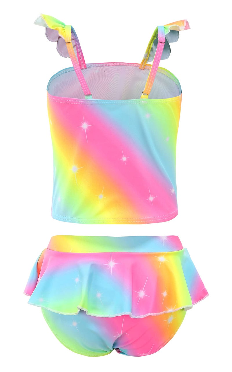 Akokvlar Two Pieces Swimsuit Mermaid Bikinis Tankini Bathing Suit for Little Girls (5T, Rainbow Unicorn) - Image 2