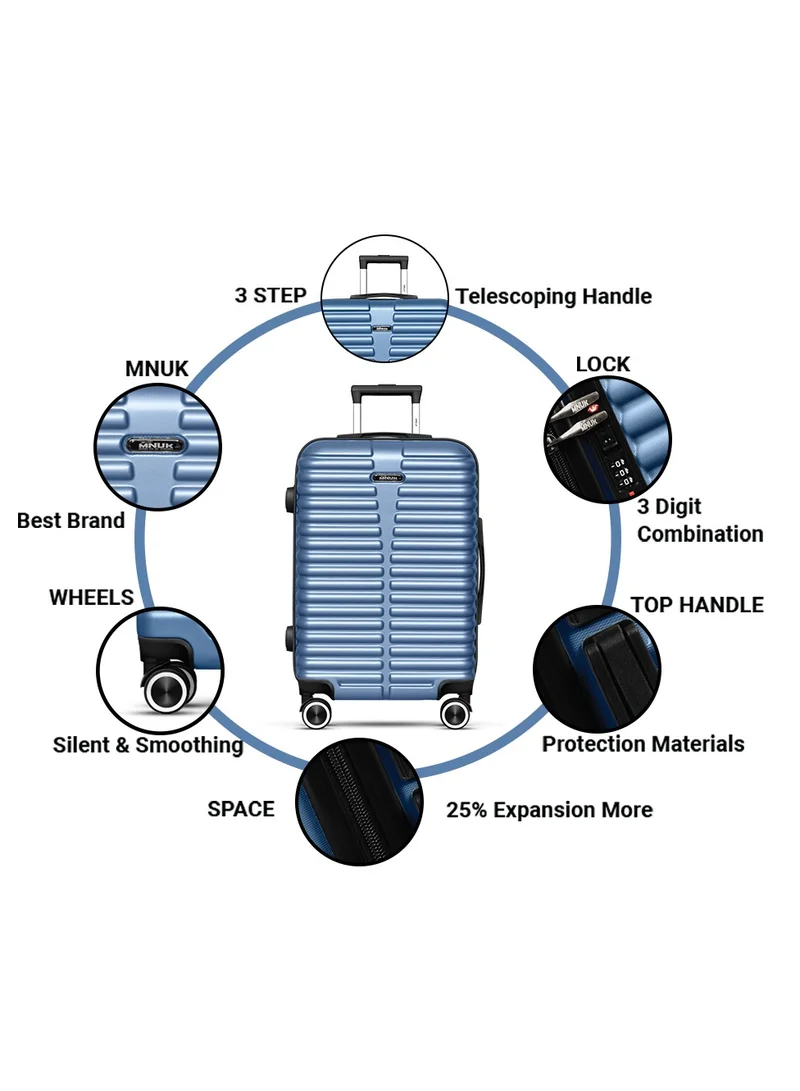 MNUK Destiny Checked Luggage | Hardside Soft Handle Trolley with TSA Lock| 360° 4 Wheeler| Large-28 Inch, Blue