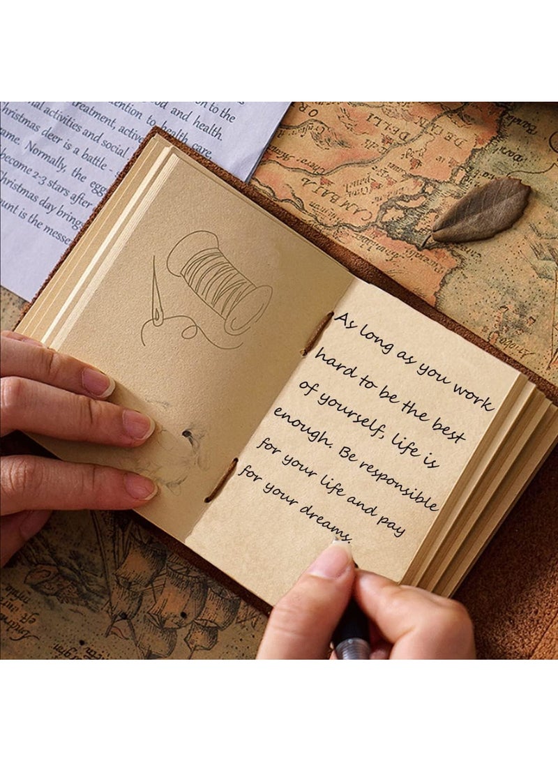 Zikra Leather Bound Journal, 4.3"X3" 320 Pages Kraft Paper Office Notebook Mini Handmade Unlined Leather Sketchbook, Vintage Embossed Travel Journal, Gift for Women Men, Brown - Image 2