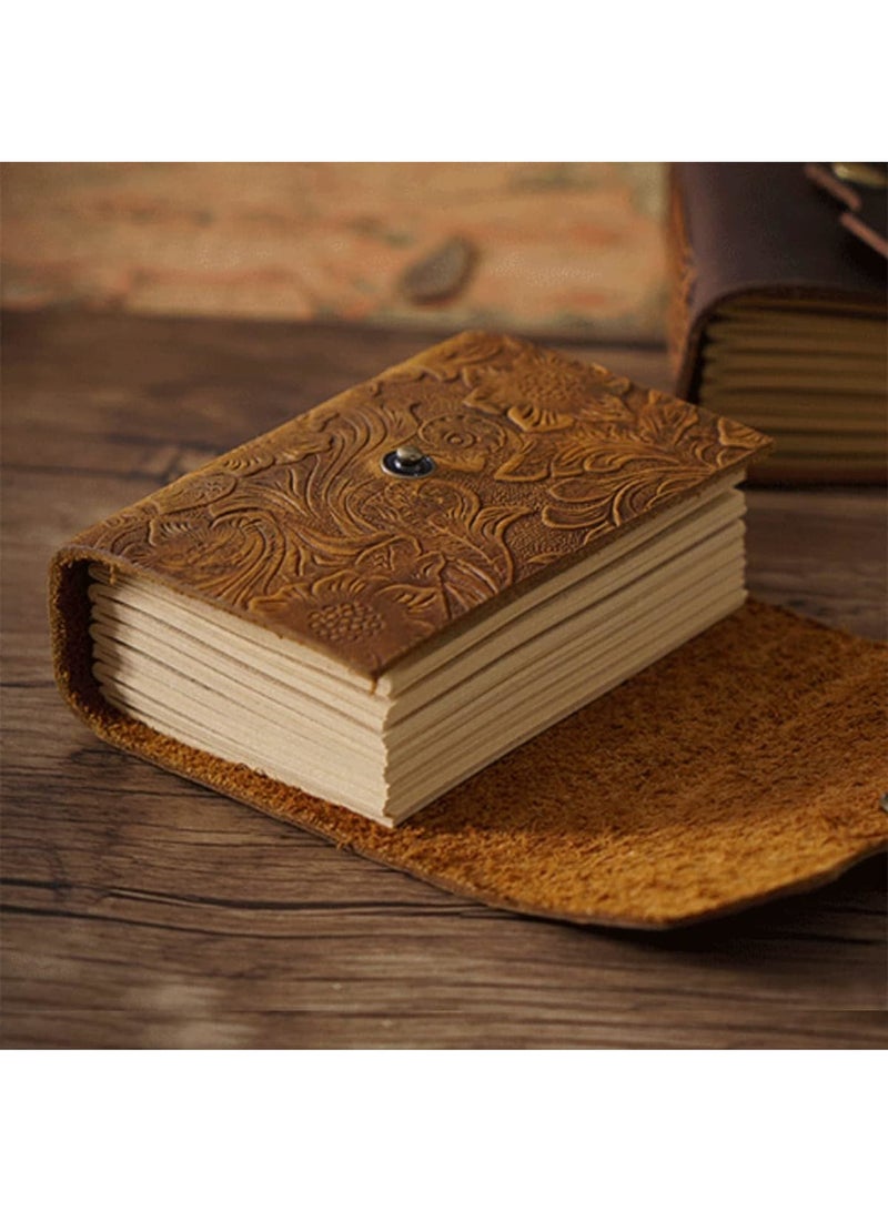 Zikra Leather Bound Journal, 4.3"X3" 320 Pages Kraft Paper Office Notebook Mini Handmade Unlined Leather Sketchbook, Vintage Embossed Travel Journal, Gift for Women Men, Brown - Image 3