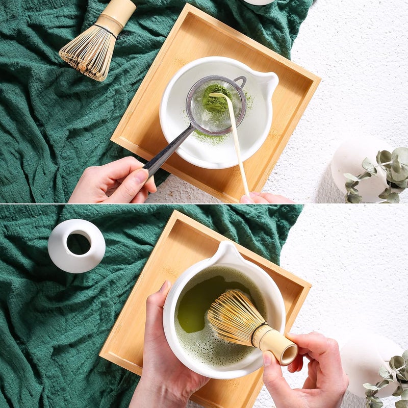 ZENRC Traditional Matcha Bowl with Pouring Spout and Whisk Holder (Reshaper) - Retro Matcha Green Tea Chawan Kit- 22oz Big Salad Porridge Juice Bowl and Chasen Rest (Charming Black) - Image 3