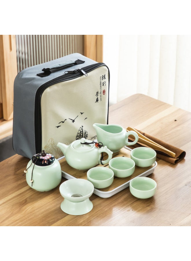 Travel Tea Set Portable Bag Quick Cup Ceramic One Pot Four Cups Tea Can Outdoor Tea Maker Business Gift