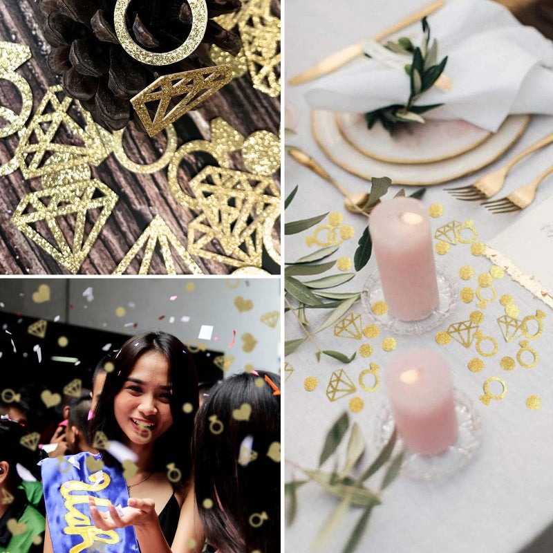 Gold Heart Ring Wedding Confetti 2 Bags Metallic Party Scatter Bridal Shower Engagement Decor - Image 4