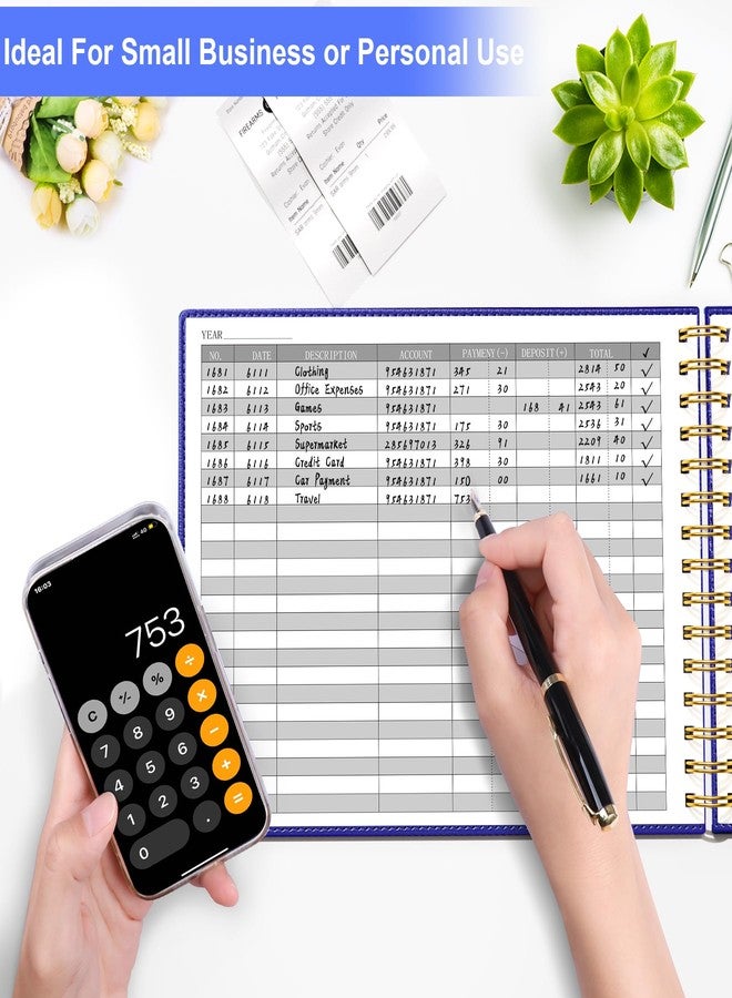 HAUTOCO Hardcover Accounting Ledger Book for Small Business Bookkeeping Horizontal Money Expense Tracker Notebook with 2 Storage Pouch, Personal Columnar Log Journal 10.78 x 8'', Navy Blue - Image 4