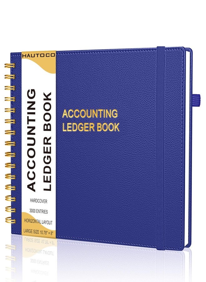 HAUTOCO Hardcover Accounting Ledger Book for Small Business Bookkeeping Horizontal Money Expense Tracker Notebook with 2 Storage Pouch, Personal Columnar Log Journal 10.78 x 8'', Navy Blue - Image 1