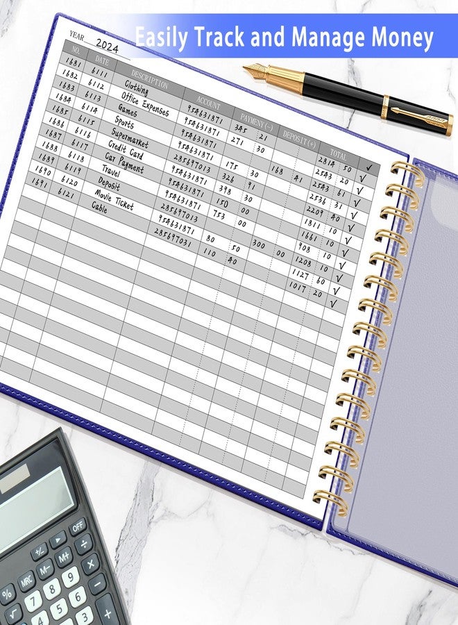 HAUTOCO Hardcover Accounting Ledger Book for Small Business Bookkeeping Horizontal Money Expense Tracker Notebook with 2 Storage Pouch, Personal Columnar Log Journal 10.78 x 8'', Navy Blue - Image 2