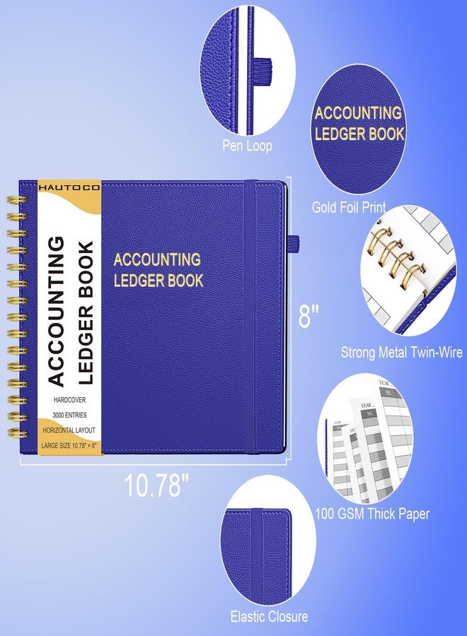 HAUTOCO Hardcover Accounting Ledger Book for Small Business Bookkeeping Horizontal Money Expense Tracker Notebook with 2 Storage Pouch, Personal Columnar Log Journal 10.78 x 8'', Navy Blue - Image 3