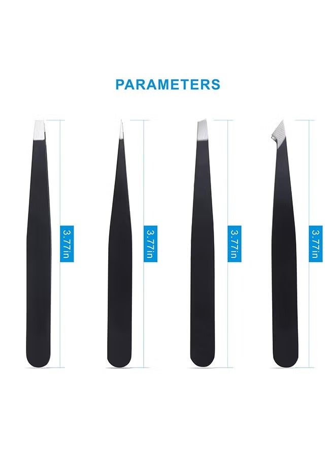 Professional 4-Piece Stainless Steel Tweezers Set - Slant & Pointed Tips for Precise Eyebrow Shaping, Facial & Ingrown Hair Removal | Home Salon Kit - Image 5