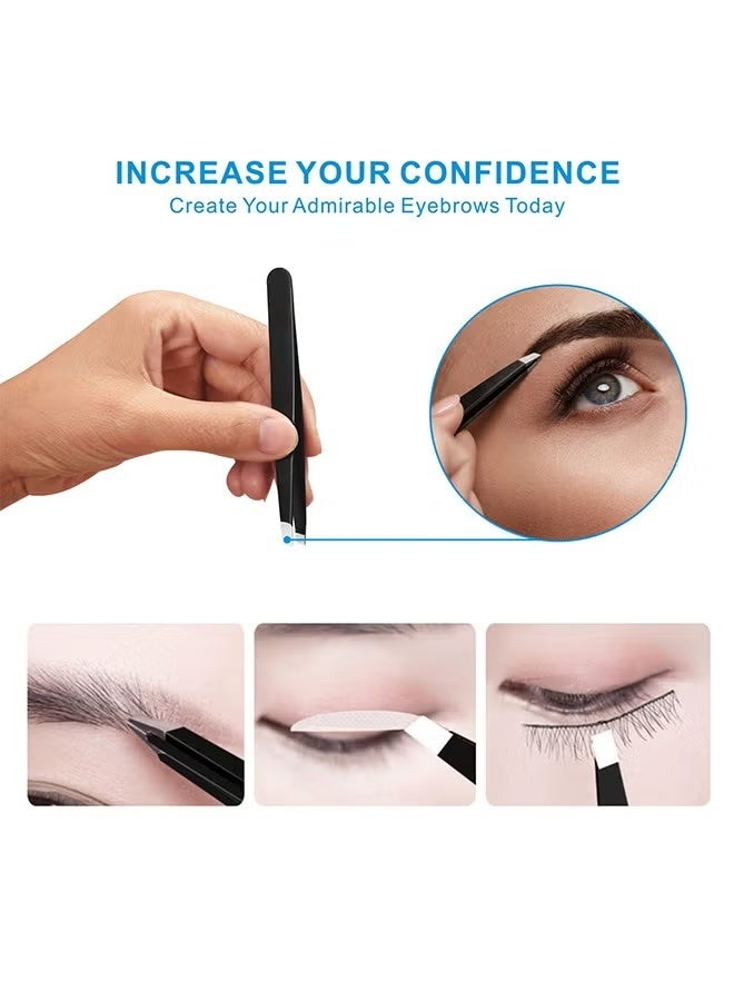 Professional 4-Piece Stainless Steel Tweezers Set - Slant & Pointed Tips for Precise Eyebrow Shaping, Facial & Ingrown Hair Removal | Home Salon Kit - Image 2