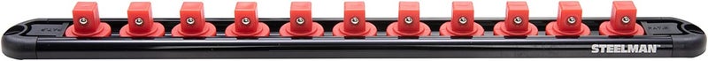 Steelman Socket Rail Organizer, 3/8-inch Drive, Holder features 11 Durable Spring-Loaded Posts, Magnetic Backing for Storage - Image 2