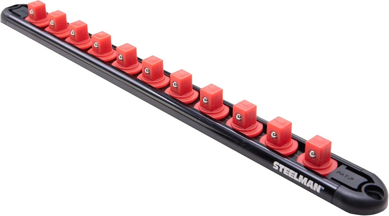 Steelman Socket Rail Organizer, 3/8-inch Drive, Holder features 11 Durable Spring-Loaded Posts, Magnetic Backing for Storage - Image 1