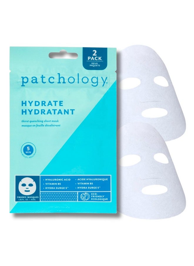 Patchology Patchology Hydrate FlashMasque Facial Sheet Mask with Hyaluronic Acid - Face Mask Skincare Sheet for Men & Women to Moisturize & Hydrate Skin in 5 Minutes - Facial Sheet Moisturizer (2 Count)  - Image 1
