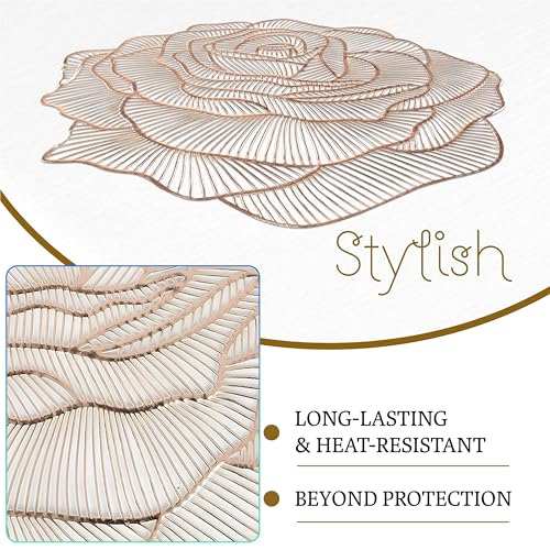 Kuber Industries Rose Design Soft Leather Table Mats, Dining Table Mats, Set of 4 (Gold)-50KM01301 - Image 5