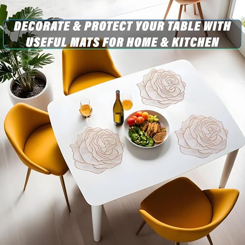 Kuber Industries Rose Design Soft Leather Table Mats, Dining Table Mats, Set of 4 (Gold)-50KM01301 - Image 4