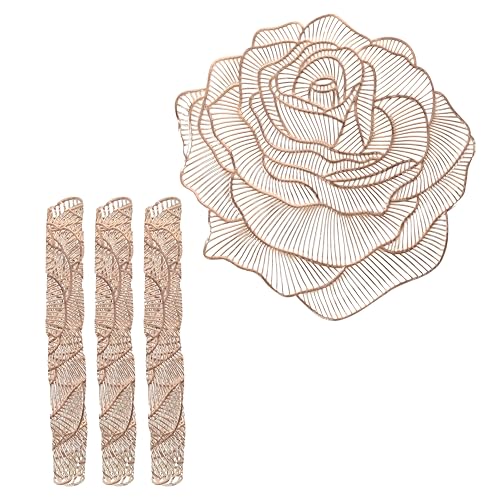 Kuber Industries Rose Design Soft Leather Table Mats, Dining Table Mats, Set of 4 (Gold)-50KM01301 - Image 1