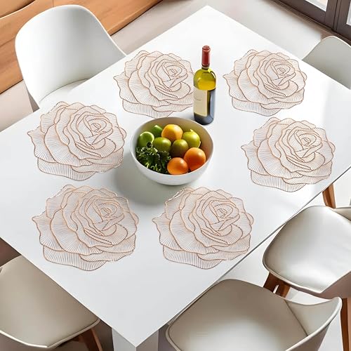 Kuber Industries Rose Design Soft Leather Table Mats, Dining Table Mats, Set of 4 (Gold)-50KM01301 - Image 2