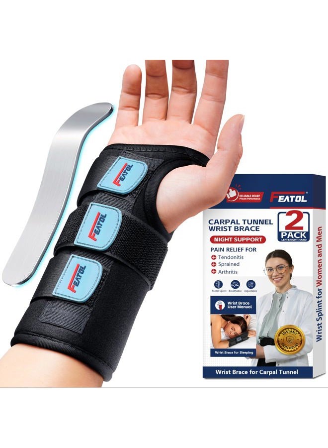 FEATOL 2PCS Right and Left, Wrist Brace for Carpal Tunnel, Adjustable Wrist Support Brace with Splints Right Hand, Large/X-Large, Arm Compression Hand Support for Injuries, Wrist Pain, Sprain, Sports - Image 1
