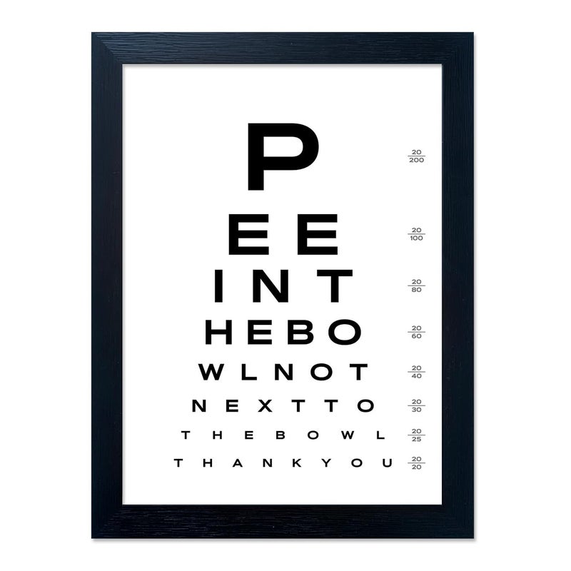 AIANHUA Funny Bathroom Signs Framed Black and White Bathroom Wall Decor Eye Chart Wall Art Humor Canvas Print Poster Fun Toilet Decor - Image 1