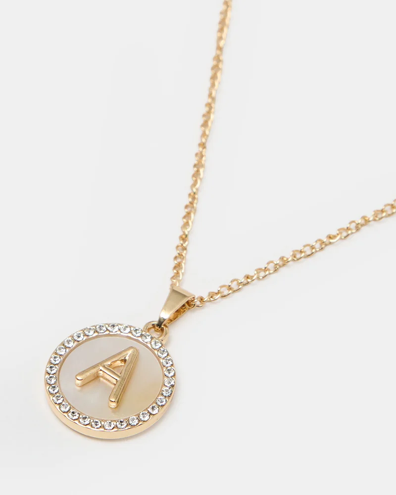 REDTAG Women Gold Letter A Necklace Set With Earrings