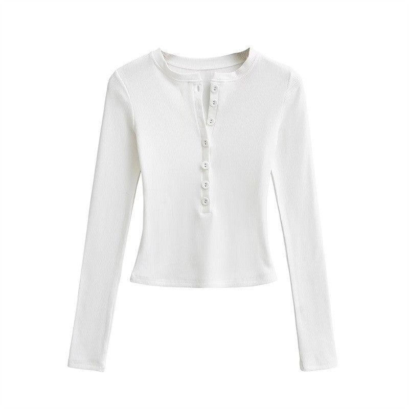 Chic Sweet Spice Solid Color Fleece-Lined Bag Buckle Long Sleeve T-Shirt Stretch Slim Fit Inner Short Base Shirt - Image 3