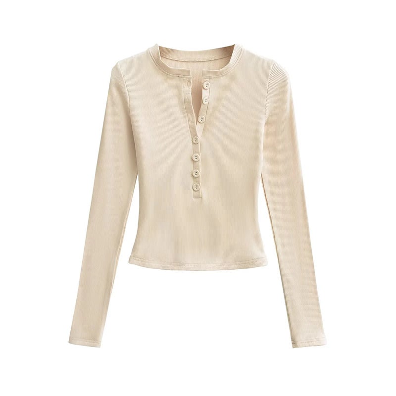 Chic Sweet Spice Solid Color Fleece-Lined Bag Buckle Long Sleeve T-Shirt Stretch Slim Fit Inner Short Base Shirt - Image 4