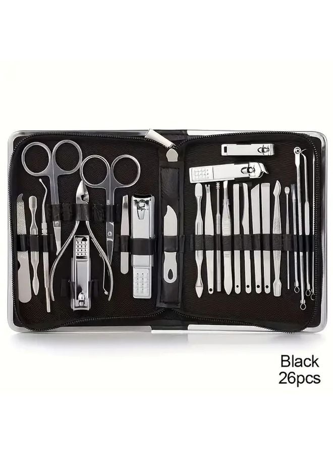 26 Pcs Black Stainless Steel Manicure Pedicure Set Professional Nail Care Kit For Men Women - Image 1