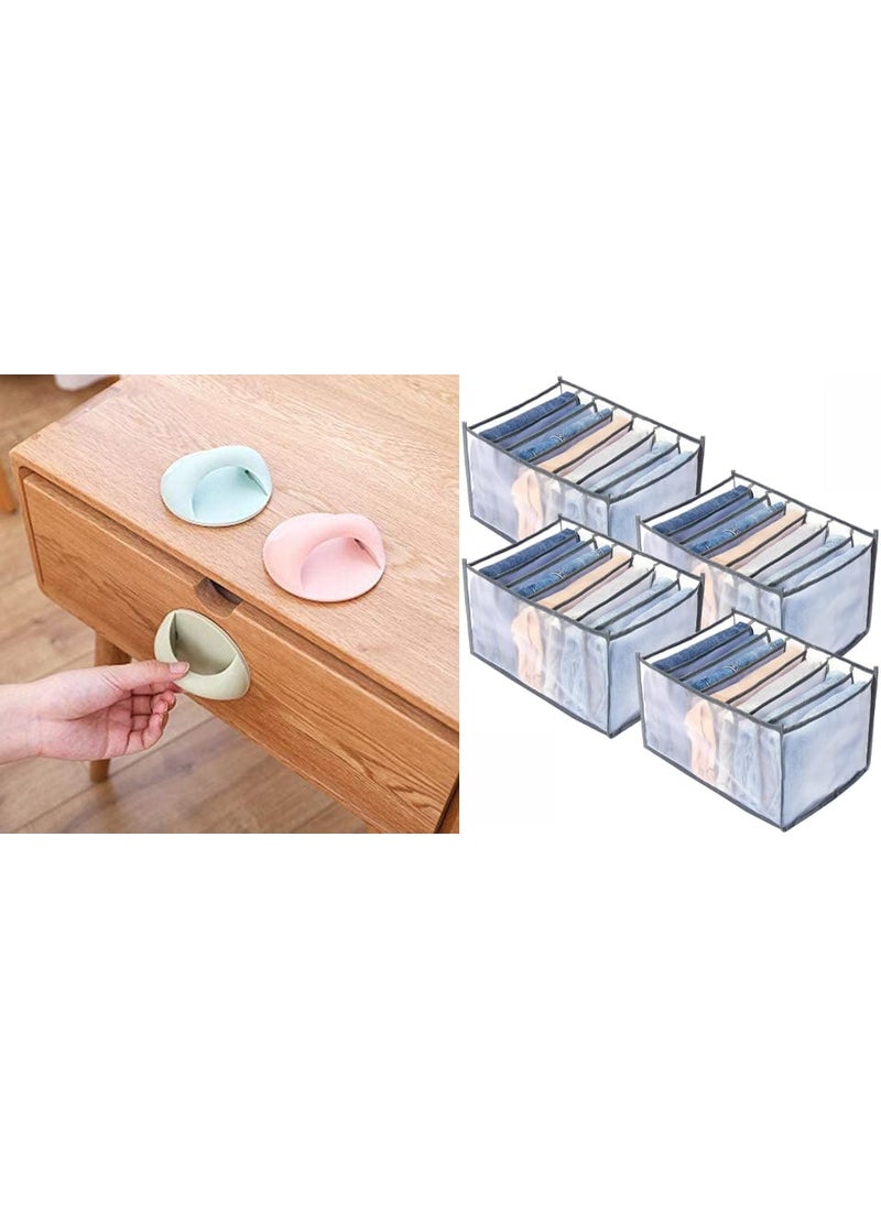 Generic Dastav Self Adhesive Peel and Stick Plastic Handles Pull knob for Sliding Door Pack of 6 Drawer Organizer Wardrobe Clothes Storage 7 Grids Storage Organizer Multipurpose Gray 