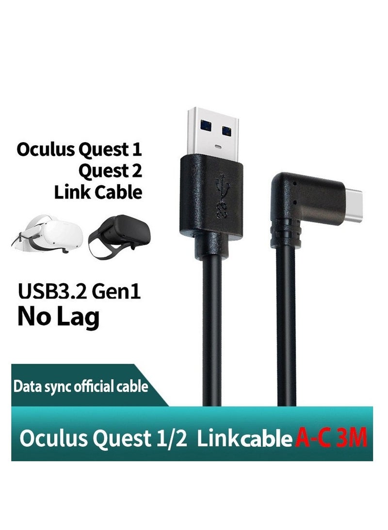 Link Cable for Meta Quest Pro/Oculus Quest 2 Cable for PC Gaming and Charging, High Speed Data Transfer & Fast Charger Cord Angled Type C USB3.2 Gen1 to USB Type A Power Cable (3M Black)  - Image 4