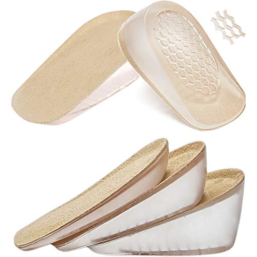 Ailaka 2 Pairs Gel Height Increase Insole, Invisible Heel Lift Inserts, Elastic Shock Absorption Pads 3 Heights for Men & Women - Image 1