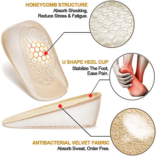 Ailaka 2 Pairs Gel Height Increase Insole, Invisible Heel Lift Inserts, Elastic Shock Absorption Pads 3 Heights for Men & Women - Image 4