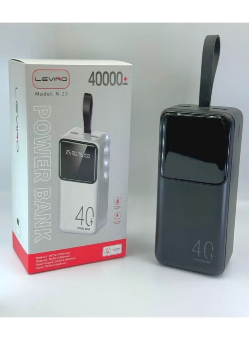 ليفينو N23 بنك طاقة 40000 مللي أمبير مع شاشة LED ومخرجي USB مزدوجين وشحن سريع 5 فولت/2 أمبير أسود - Image 1