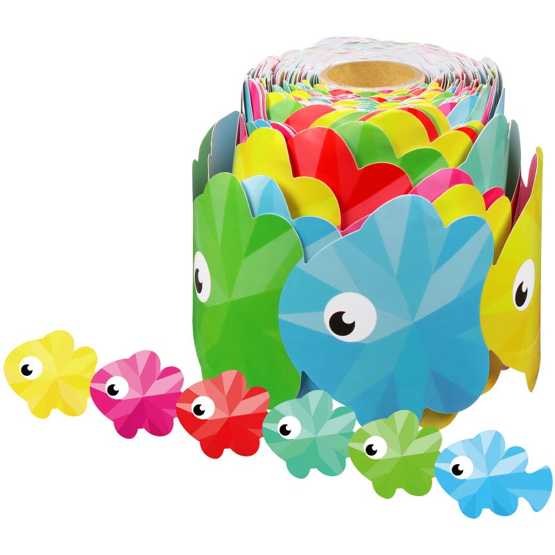 Panelee 3D Colorful Fish Border 68.9 Feet Ocean Bulletin Board Border Butterflies Flowers Bee Space Inspirational Cute Decor for Classroom Bulletin Boards Chalkboard Wall Decor - Image 1