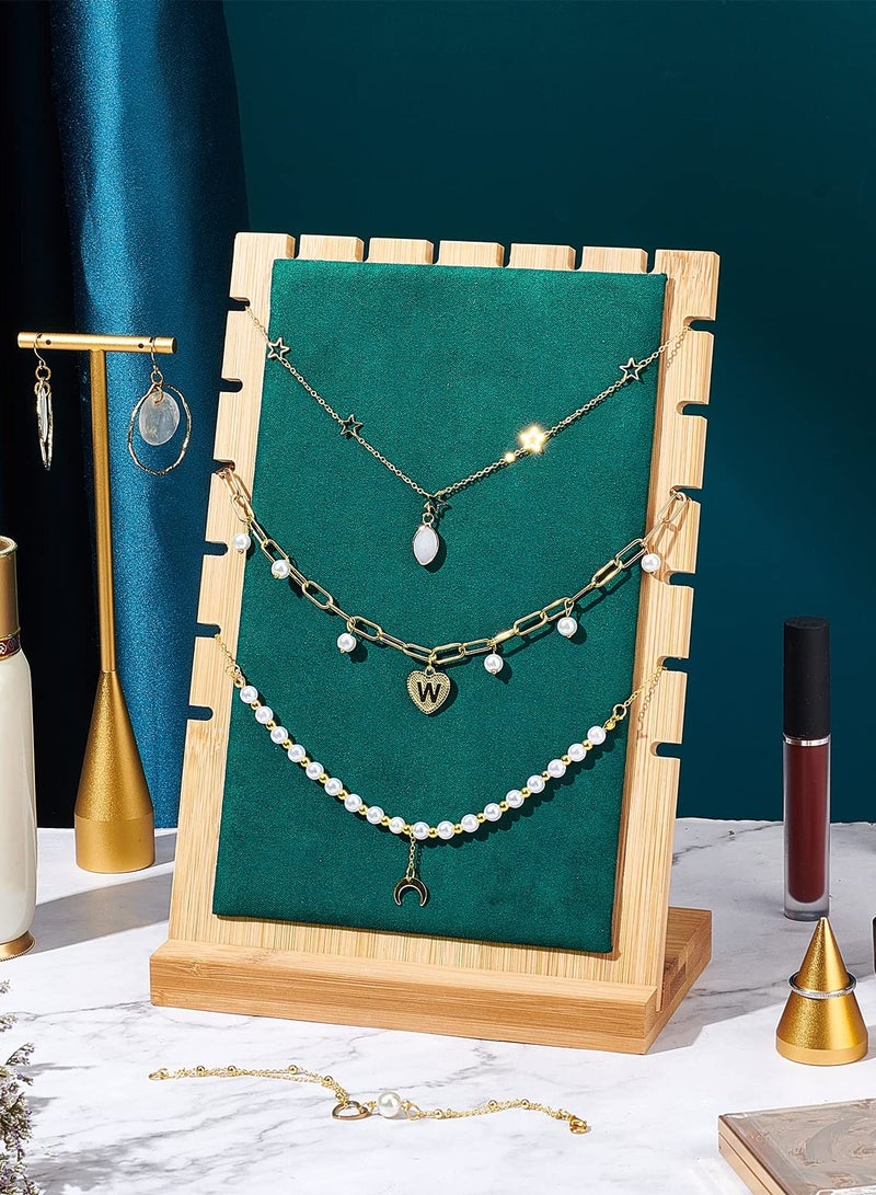 Excefore Necklace Jewelry Display Stand, Slots Lightweight Wooden Necklace Display Holder with Leather Soft Mat, Long Chain Jewelry Organizer, Bracelet Display Board for Pendant Necklace - Image 2