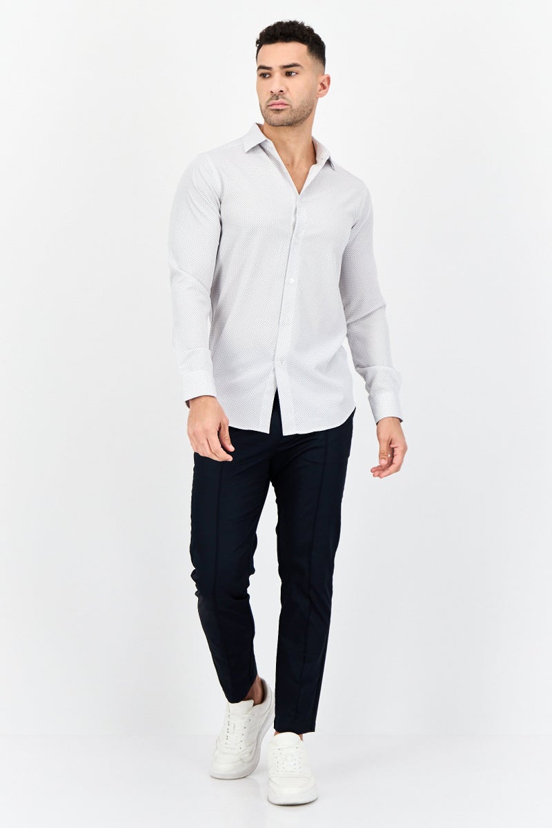 Scotch & Soda Men Modern Fit Microdot Print Long Sleeve Dress Shirt, White - Image 2