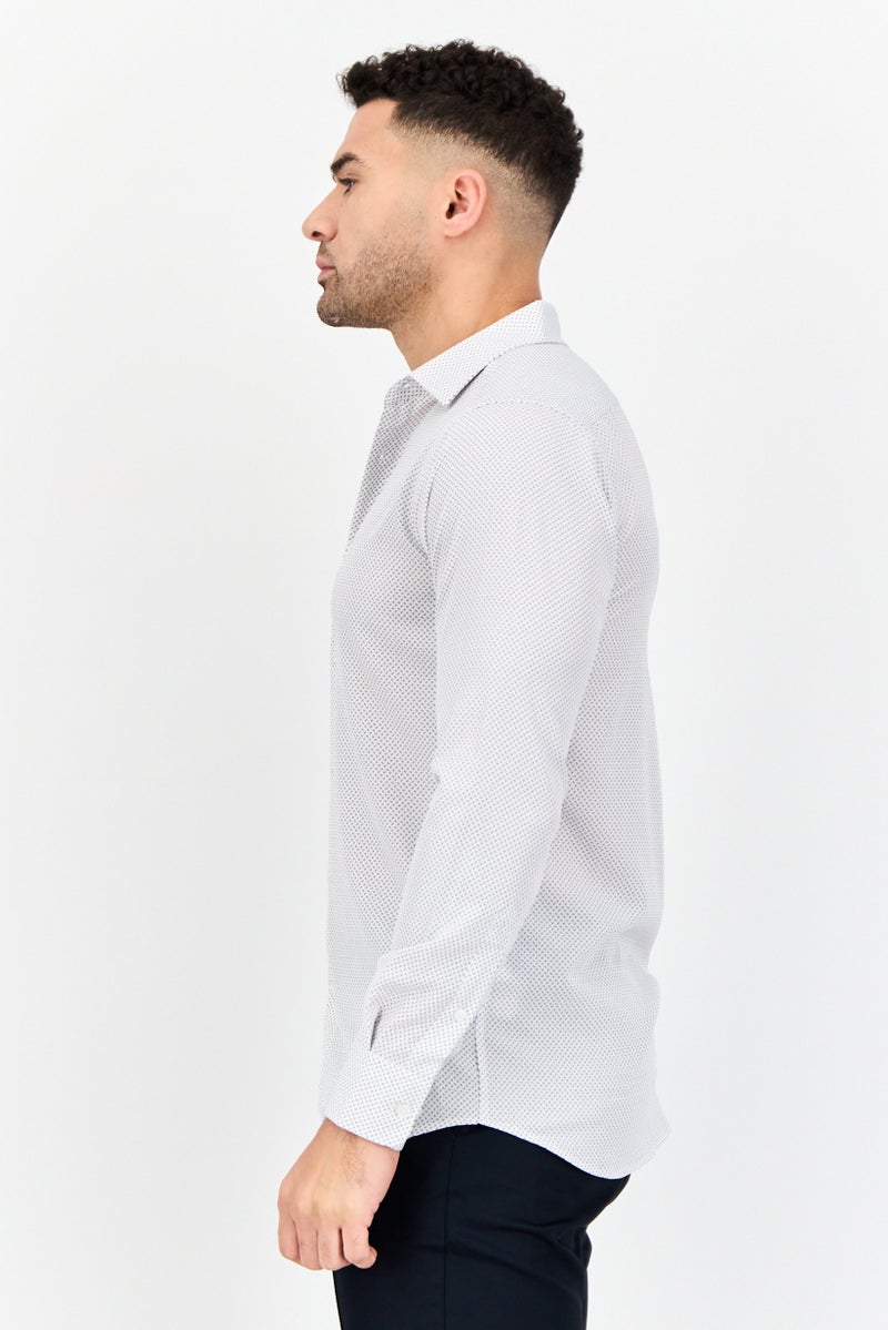 Scotch & Soda Men Modern Fit Microdot Print Long Sleeve Dress Shirt, White - Image 3