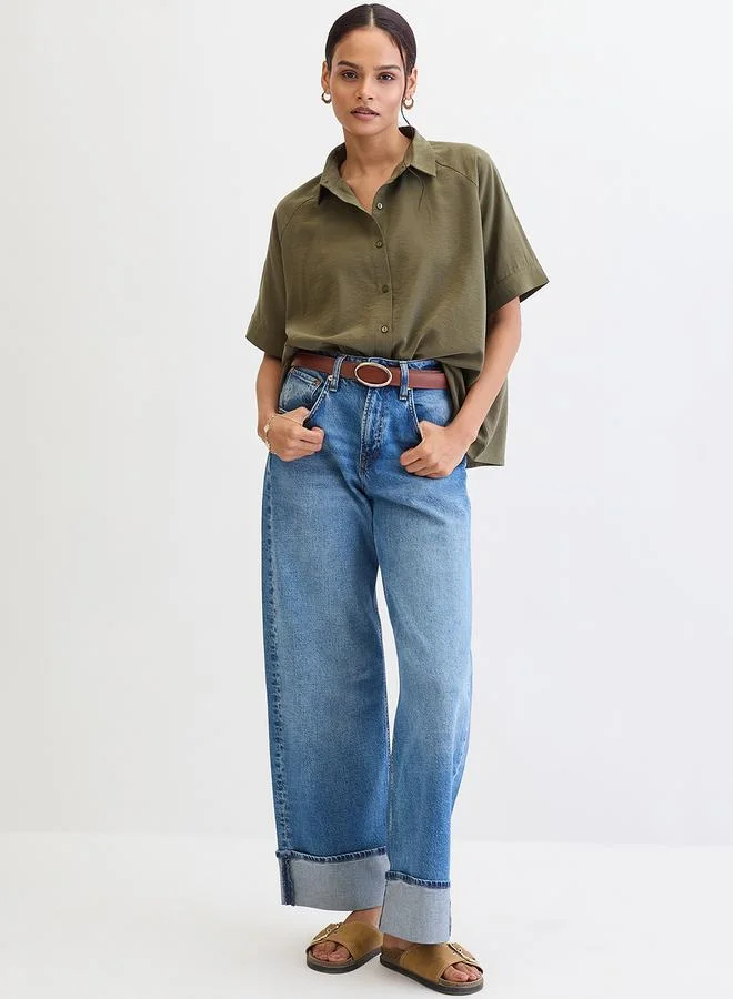 Femmella Olive Femmella Olive Raglan Sleeves Oversized Shirt for Women | Best Price UAE