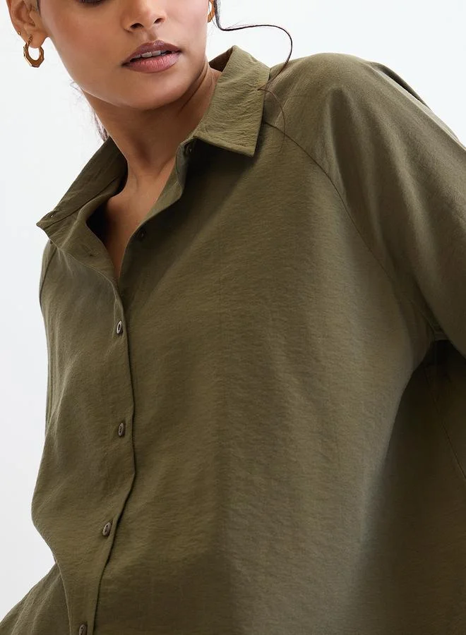 Femmella Olive Femmella Olive Raglan Sleeves Oversized Shirt for Women | Best Price UAE