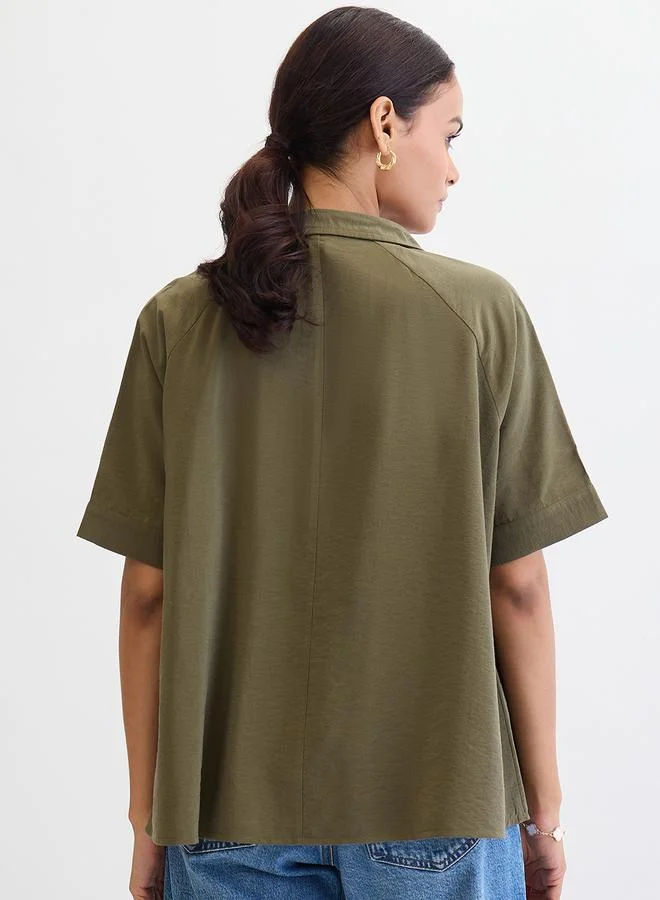Femmella Olive Femmella Olive Raglan Sleeves Oversized Shirt for Women | Best Price UAE